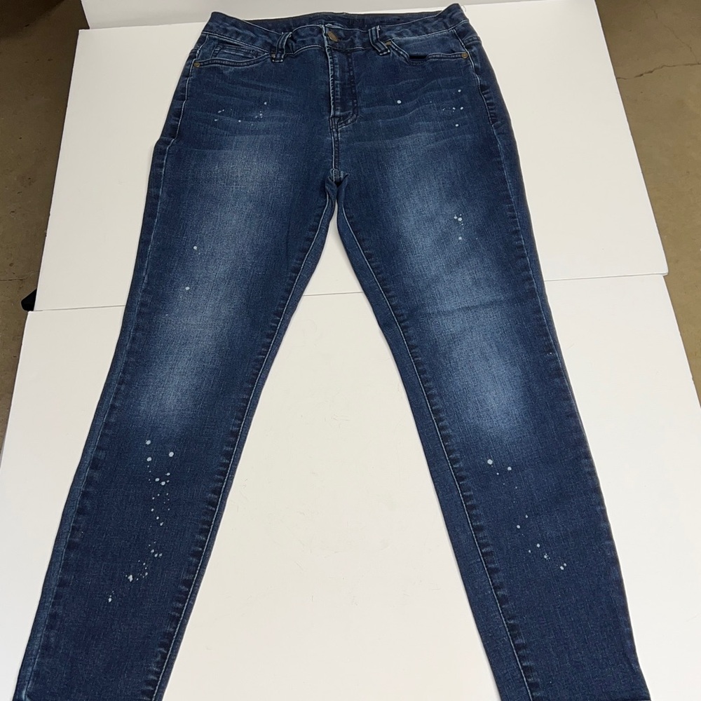 Massini Dark Blue Skinny Jeans Paint Splattered Design. Size 10